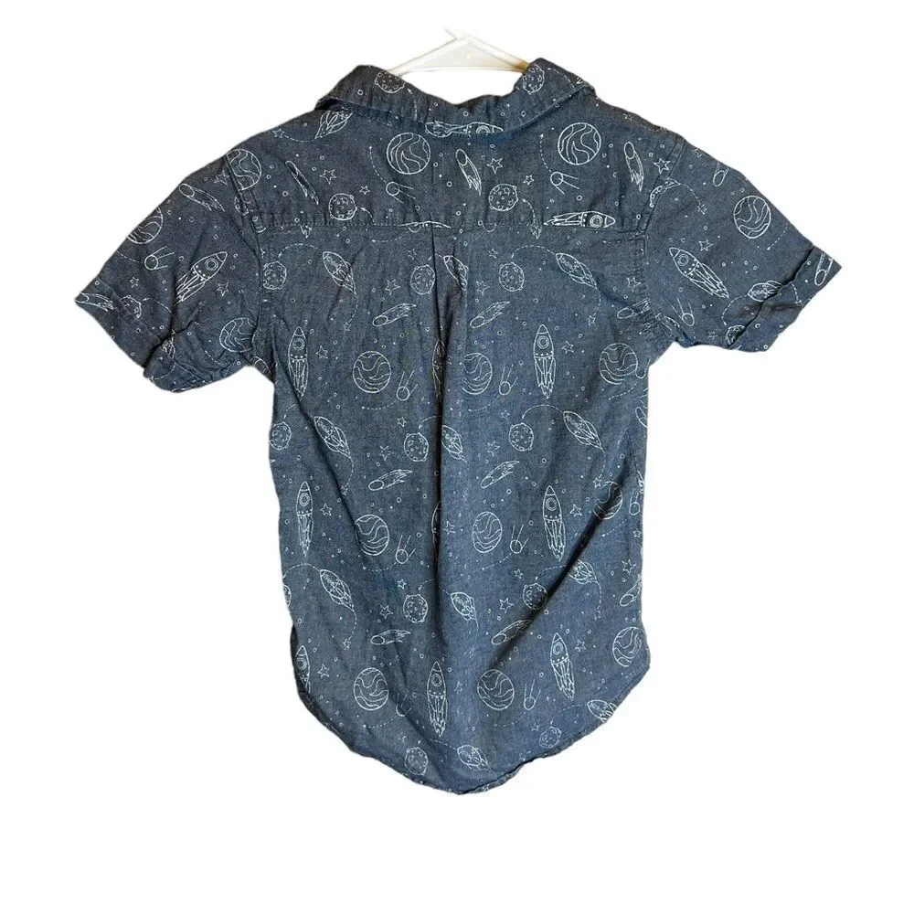 5 for $25🔥Boys Size 6 Copper Denim‎ Denim Blue Space Button Front Shirt